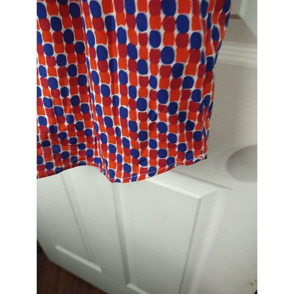 Talbots Woman M Blouse Red Blue Plpolka Dot Long Button Sleeve Semi Sheer - Picture 8 of 10